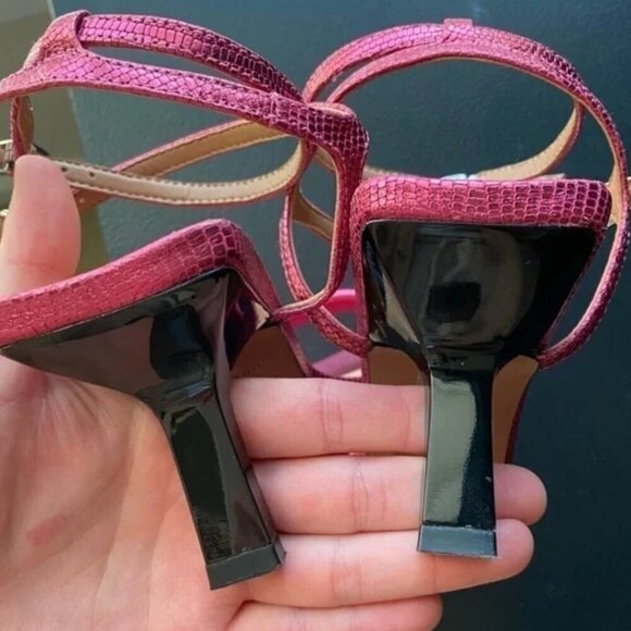 Anthropologie Vicenza Strappy Metallic Heels Magenta Pink Croc Embossed Size 7 - Picture 8 of 9